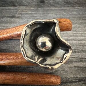 Vintage Brutalist Flower Ring | Silver Pewter, Size 8 | Denmark